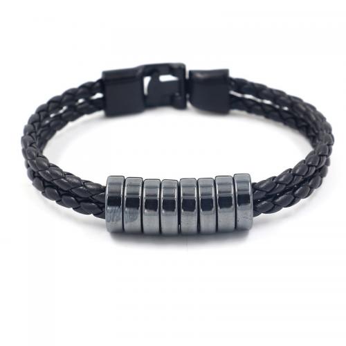 PU Leather Bracelet, with Hematite & Zinc Alloy, fashion jewelry & Unisex Approx 8.3 Inch 