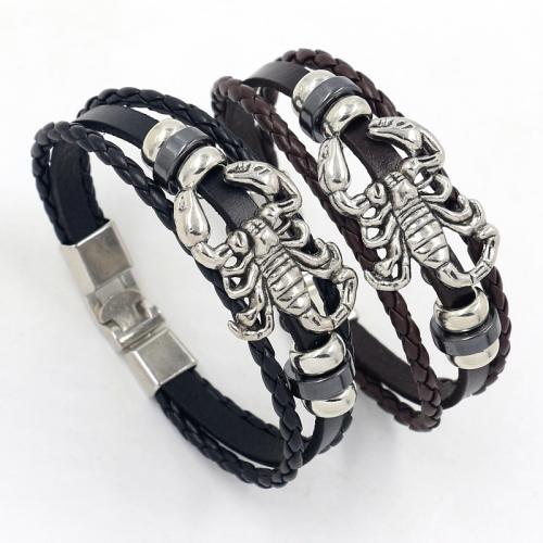 Cowhide Bracelet, with Zinc Alloy, Scorpion, handmade, multilayer & punk style & Unisex Approx 8.3 Inch 