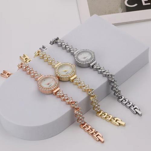 Zinc Alloy Watch Bracelet, with Glass, Round, plated, Chinese movement & with rhinestone Approx 8 Inch [