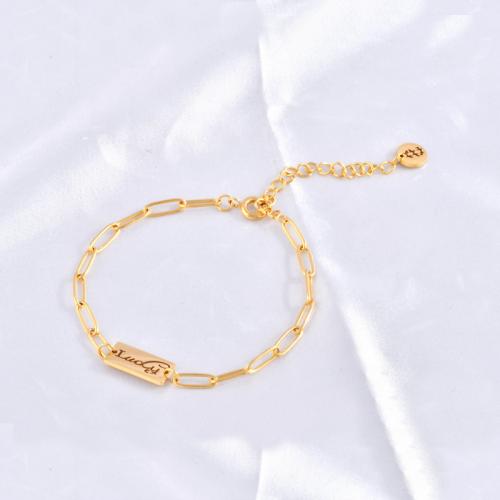 Titanium Steel Bracelet & Bangle, with 6.31cm extender chain, 18K gold plated, fashion jewelry & for woman Approx 16.4 cm 