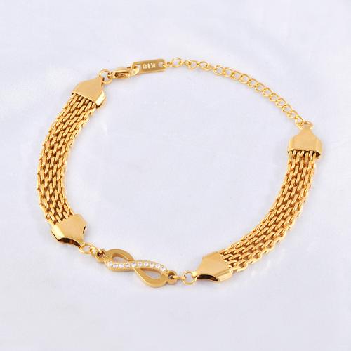 Titanium Steel Bracelet & Bangle, with 6.05cm extender chain, gold color plated, fashion jewelry & micro pave cubic zirconia & for woman Approx 18.25 cm 