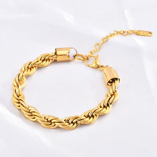 Titanium Steel Bracelet & Bangle, with 6cm extender chain, 18K gold plated, fashion jewelry & for woman Approx 19 cm 