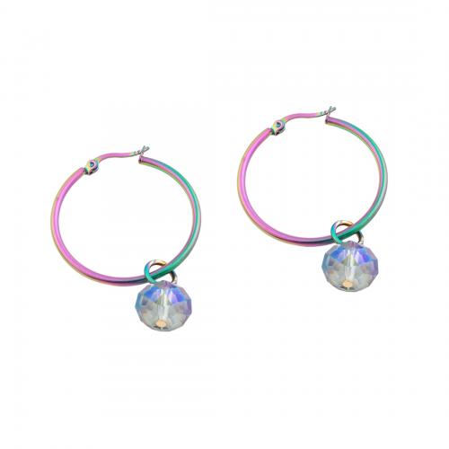 Stainless Steel Leverback Earring, 304 Stainless Steel, with Glass Beads, fashion jewelry & for woman, multi-colored 