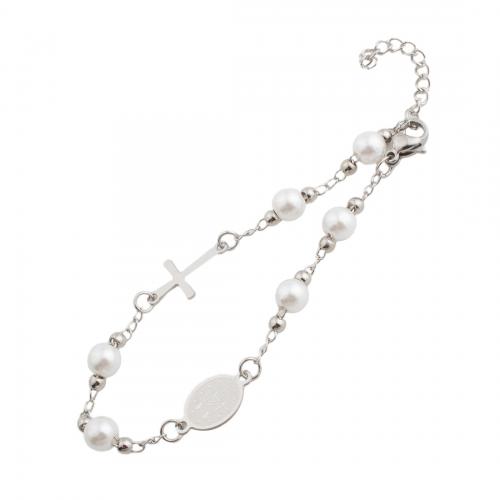 Stainless Steel Charm Bracelet, 304 Stainless Steel, with Plastic Pearl, fashion jewelry & for woman, original color Approx 20.5 cm 