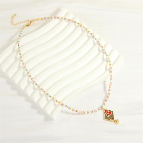 Brass Jewelry Necklace, with Glass Beads, with 5cm extender chain, fashion jewelry & for woman & enamel, golden Approx 40 cm 