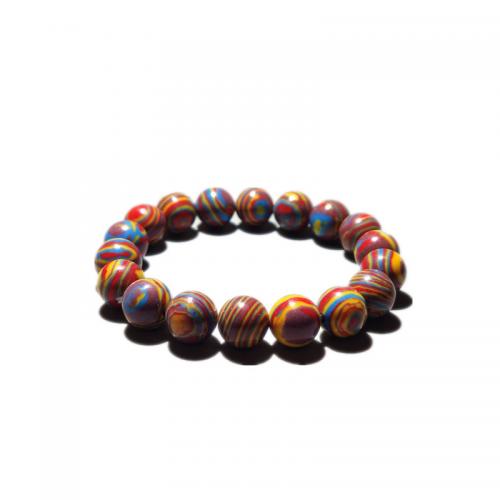 Malachite Bracelets, Synthetic Malachite, Round, fashion jewelry & Unisex mixed colors Approx 18 cm 