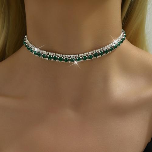 Harz Messing Halskette, silberfarben plattiert, für Frau & mit Strass, keine, Länge:40 cm, verkauft von PC