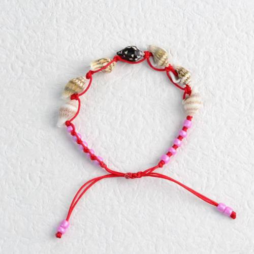 Bracelets cordon en nylon, corde en nylon, avec Seedbead & coquille, coquille, bijoux de mode, plus de couleurs à choisir, Bracelet 15-30cm, Vendu par PC