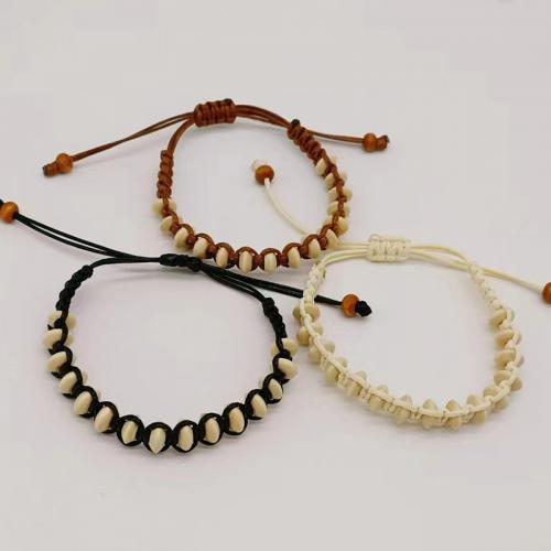 Mode créer Bracelets cordon de cire, corde de cire, avec bois, coquille, bijoux de mode, plus de couleurs à choisir, Bracelet 15-29cm, Vendu par PC