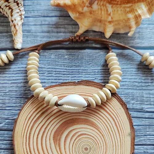 Fashion Create Wax Cord Bracelets, with Shell & Wood, Shell, fashion jewelry Bracelet 14-30cm 