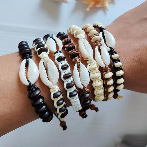 Fashion Create Wax Cord Bracelets, with Shell & Wood, Shell, fashion jewelry Bracelet 14-30cm 