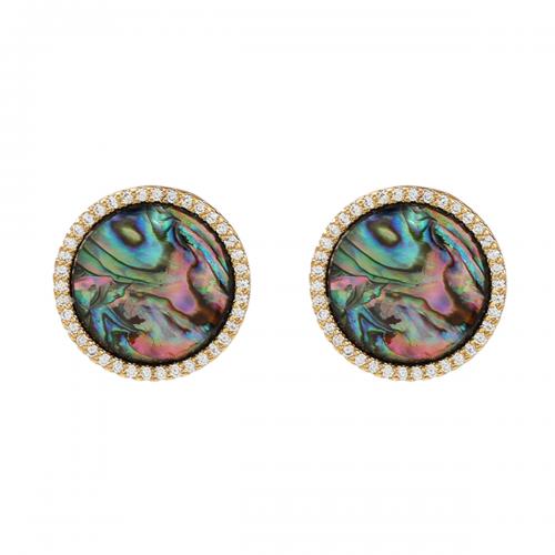 Rhinestone Brass Drop Earring, with Resin, Round, fashion jewelry & for woman & with rhinestone, gold 