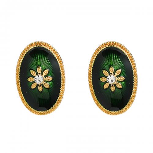 Rhinestone Brass Drop Earring, with enamel, fashion jewelry & for woman & with rhinestone, green 