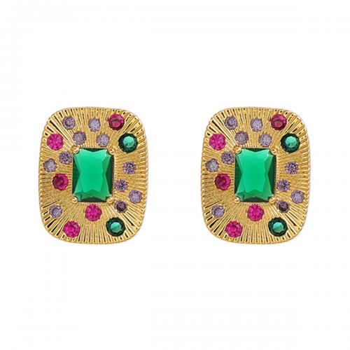 Rhinestone Brass Drop Earring, Square, fashion jewelry & for woman & with rhinestone, gold 