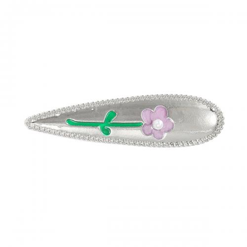 Alligator Hair Clip, Zinc Alloy, with Plastic Pearl, fashion jewelry & for woman & enamel, silver color 