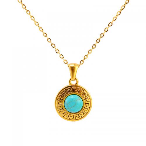 Stainless Steel Jewelry Necklace, 304 Stainless Steel, with turquoise, plated, for woman 
