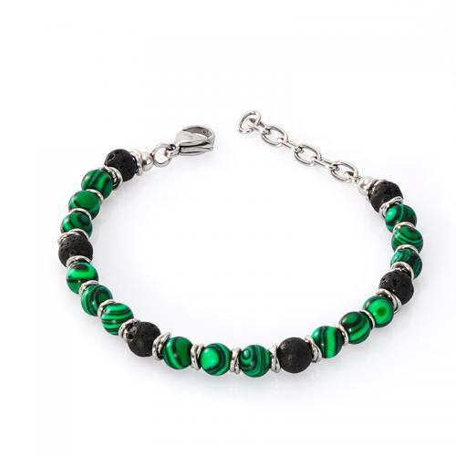 Gemstone Bracelets, 304 Stainless Steel, with Obsidian & Malachite, handmade, for woman, mixed colors 