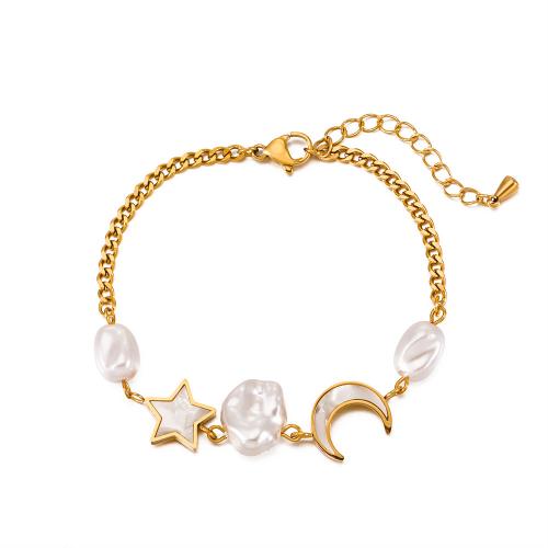 Edelstahl Armbänder, 304 Edelstahl, mit Kunststoff Perlen, Modeschmuck & für Frau, goldfarben, Länge:ca. 21 cm, verkauft von PC