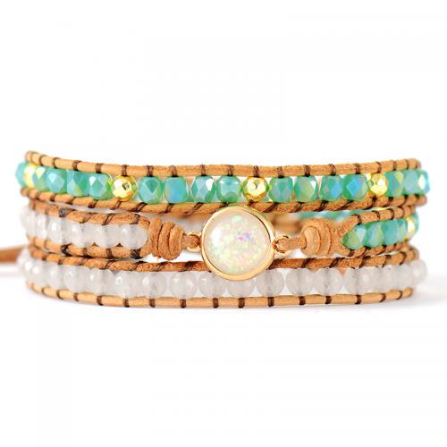 cristal bracelet, avec vachette cordon & Opaline, fait à la main, bijoux de mode & multicouche & pour femme Environ 20-24 pouce, Vendu par PC