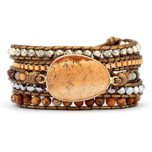 Picture Jasper Bracelet, with PU Leather, handmade, multilayer & Unisex Approx 20-24 Inch 