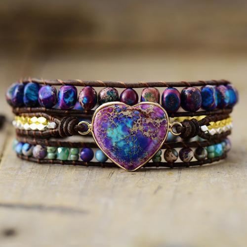 Pierre naturelle bracelet, avec cuir PU, coeur, fait à la main, multicouche & Style bohème & pour femme, plus de couleurs à choisir Environ 20-24 pouce, Vendu par PC
