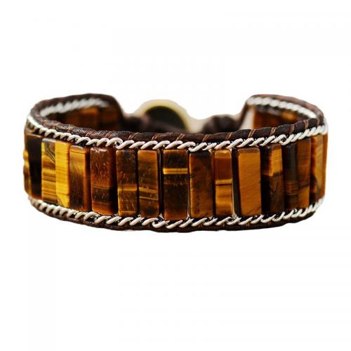 Gemstone Bracelet, with PU Leather, Rectangle, handmade, Bohemian style & Unisex Approx 7-11 Inch 