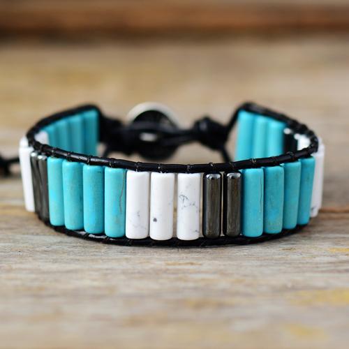 Gemstone Bracelet, with PU Leather & Zinc Alloy, handmade & Unisex Approx 7-11 Inch 
