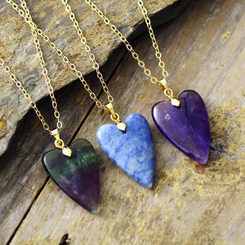 Gemstone Necklace, with Zinc Alloy, Heart, 18K gold plated & Unisex Approx 17.7 Inch 