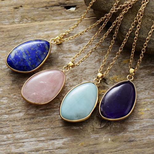 Gemstone Necklace, with Zinc Alloy, Geometrical Pattern, gold color plated & for woman Approx 17.7 Inch 