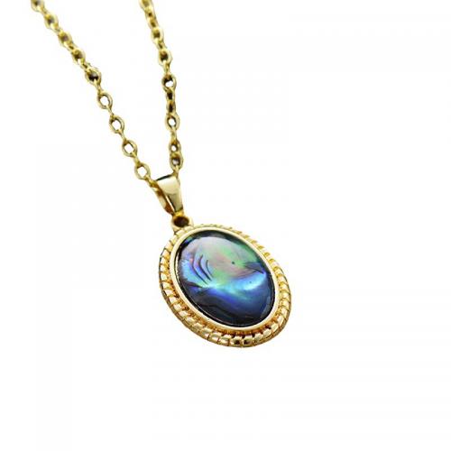 coquille d'ormeau collier, avec alliage de zinc, ovale, Placage de couleur d'or, bijoux de mode & unisexe Environ 17.7 pouce, Vendu par PC