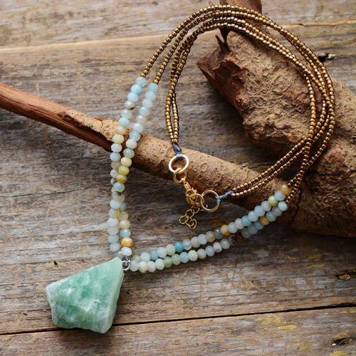 ​Amazonite​ Necklace, with Zinc Alloy, Geometrical Pattern, gold color plated, fashion jewelry & for woman Approx 17.7 Inch 