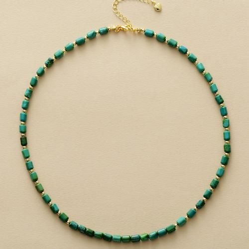 turquoise naturelle collier, avec alliage de zinc, Placage de couleur d'or, bijoux de mode & pour femme Environ 16 pouce, Vendu par PC