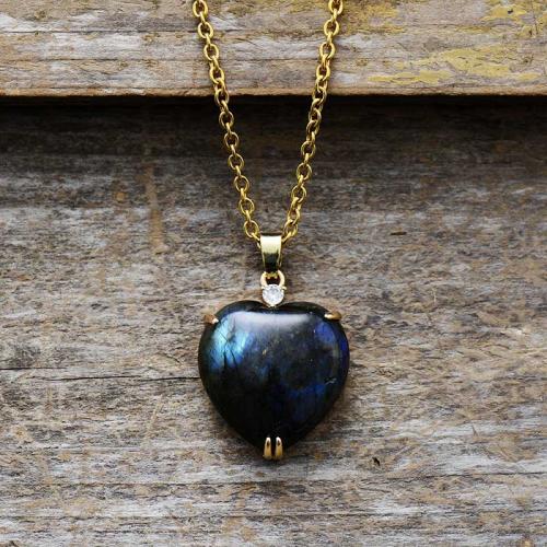 Labradorite Necklace, with Zinc Alloy, Heart, 18K gold plated, fashion jewelry & for woman Approx 17.7 Inch 