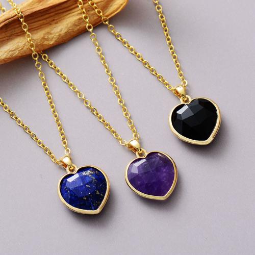 Gemstone Necklace, with Zinc Alloy, Heart, 18K gold plated, fashion jewelry & for woman Approx 17.7 Inch 