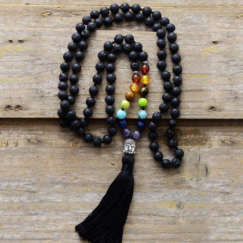 Lava Sweater Necklace, with Polyester Cord & Zinc Alloy, Buddha, fashion jewelry & Unisex, beads length 8mm 