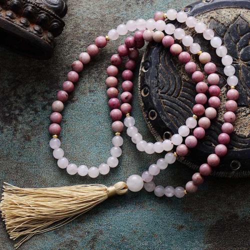 Natural Stone Sweater Necklace, with Polyester Cord, fashion jewelry & Unisex, beads length 8mm 