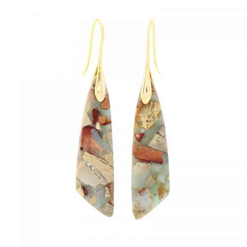 Impression Jasper Drop Earring, with Brass, Geometrical Pattern, plated, Bohemian style & for woman 65mm 
