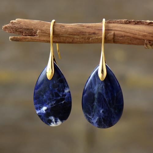 Natural Stone Drop Earring, with Brass, Teardrop, plated, Bohemian style & for woman 