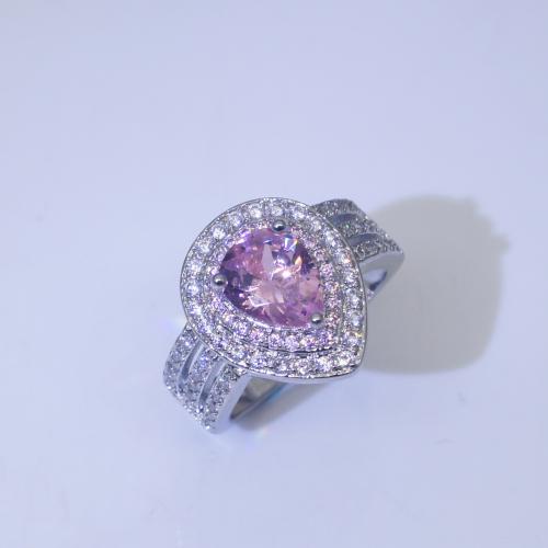 Rhinestone Brass Finger Ring, Teardrop, platinum plated, fashion jewelry & for woman & with rhinestone, pink, nickel, lead & cadmium free 