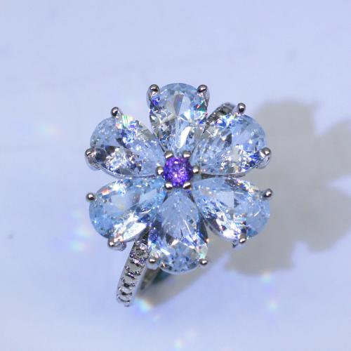 Cubic Zircon Brass Finger Ring, with Cubic Zirconia, Flower, platinum plated, fashion jewelry & for woman, mixed colors, nickel, lead & cadmium free 