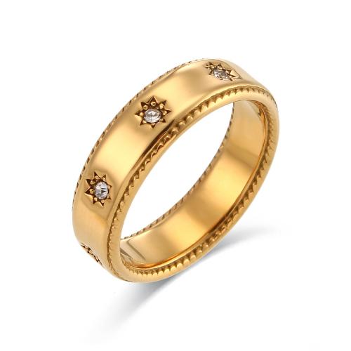 Cubic Zirconia Stainless Steel Finger Ring, 304 Stainless Steel, 18K gold plated, fashion jewelry & micro pave cubic zirconia & for woman 