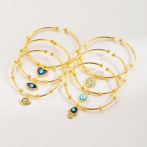 Evil Eye Jewelry Bracelet, Brass & for woman & enamel & with rhinestone, golden, Inner Approx 55mm 