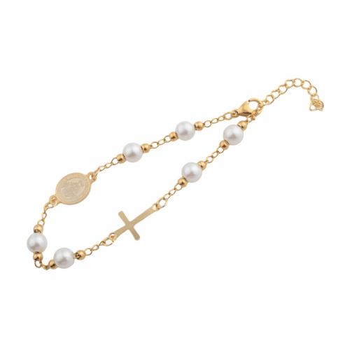 Bracelet en acier inoxydable, Acier inoxydable 304, avec perle de plastique, bijoux de mode & pour femme, doré Environ 21 cm, Vendu par PC
