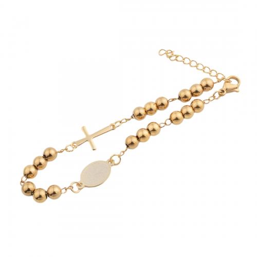 Bracelet en acier inoxydable, Acier inoxydable 304, avec perle de plastique, bijoux de mode & pour femme, doré Environ 20.5 cm, Vendu par PC