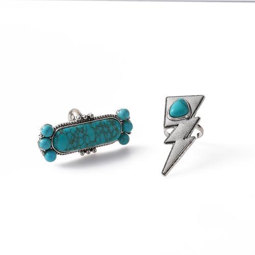 Turquoise Finger Ring, Zinc Alloy, with turquoise, 2 pieces & fashion jewelry & for woman 