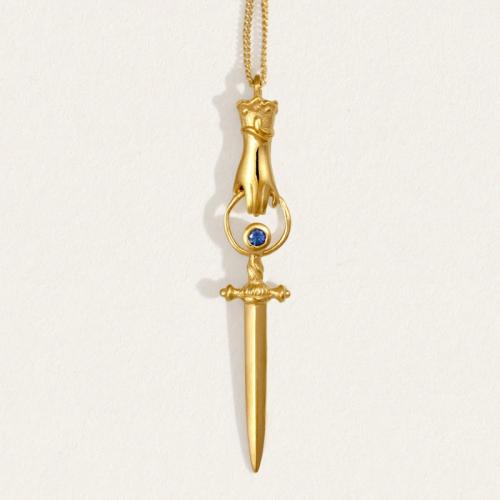 Ожерелье ручной латунные, Латунь, с 5cm наполнитель цепи, Кинжал, плакирован золотом, ювелирные изделия моды & Женский, Золотой, длина:Приблизительно 45 см, продается PC