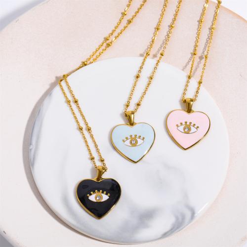 Stainless Steel Jewelry Necklace, 304 Stainless Steel, with 5cm extender chain, Heart, Vacuum Ion Plating, for woman & enamel & with rhinestone 20mm Approx 45 cm 