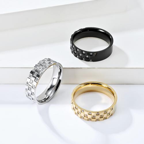 Нержавеющая сталь Rhinestone палец кольцо, Нержавеющая сталь 304, полированный, Мужская & разный размер для выбора & со стразами, Много цветов для выбора, ring width 6mm, продается PC