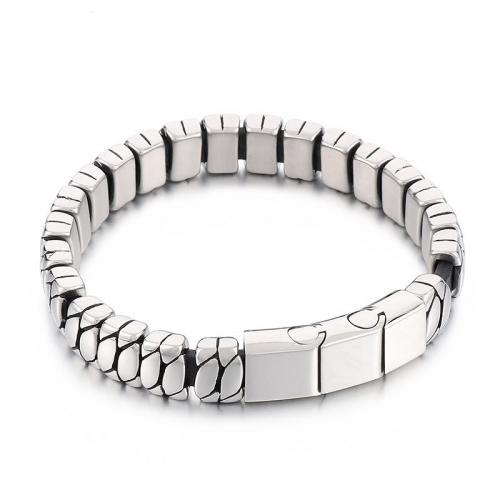 Stainless Steel Chain Bracelets, 304 Stainless Steel, polished, fashion jewelry & for man, original color, 12mm Approx 23 cm 