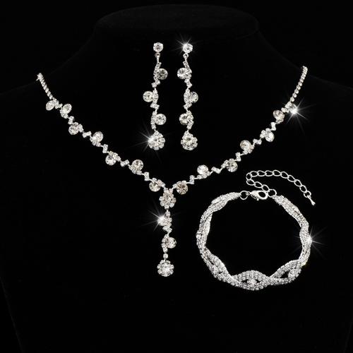 真鍮の宝石類のセット, 銅, ブレスレット & イヤリング & ネックレス, シルバーメッキ, 異なるスタイルを選択 & 女性用 & ライン石のある, 無色, 売り手 セット